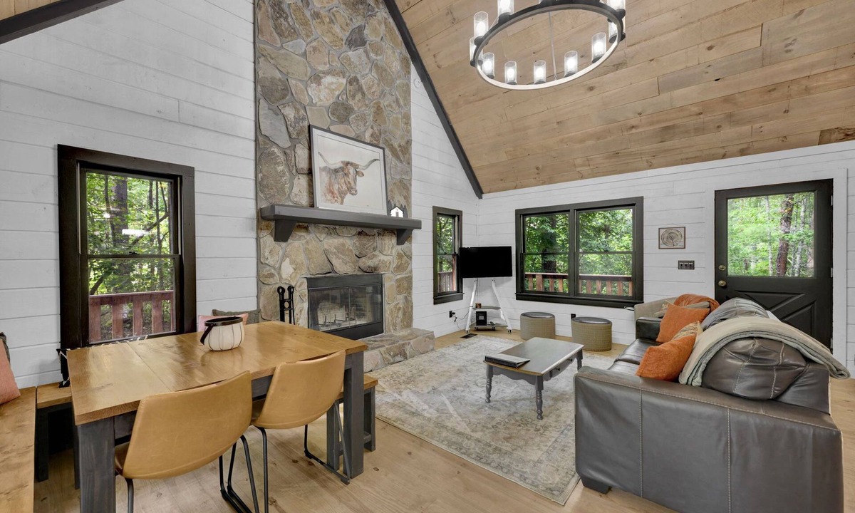 Mineral Bluff Cabin | 3.5 miles to Blue Ridge + Hot Tub + Shuffleboard + Fire Pit + Arcade