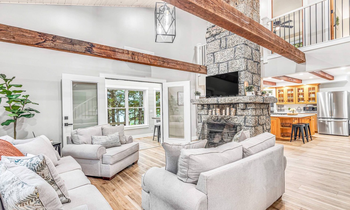 Lucerne-in-Maine House | Lakefront, newly rebuilt, dog-friendly home with private beach, dock & firepit
