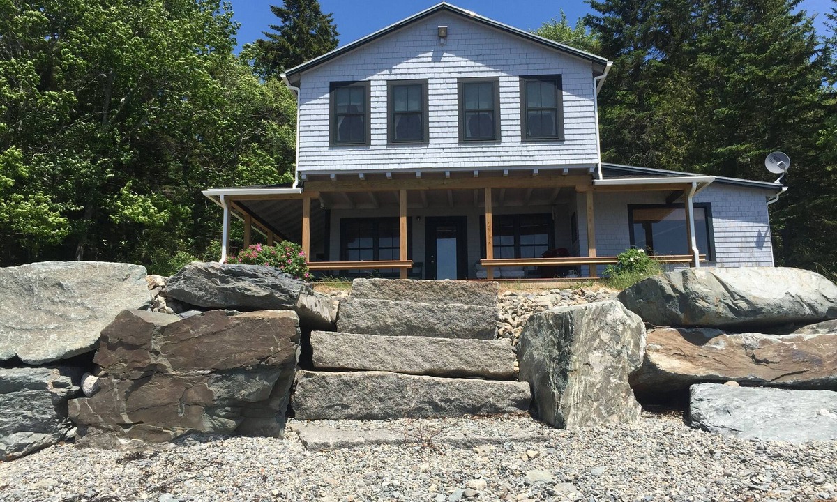 Surry House | Ocean-Beach Front Cottage on Blue Hill Bay w/Mt Desert Island on the Horizon.