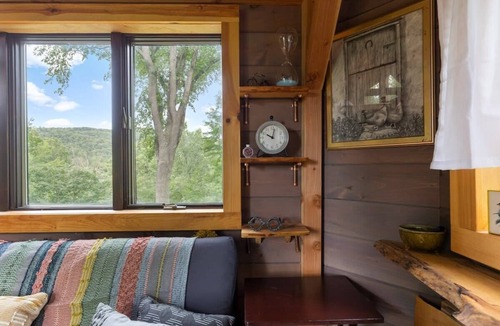 Johnson House | Caboose Tiny Home on river with hot tub near Stowe