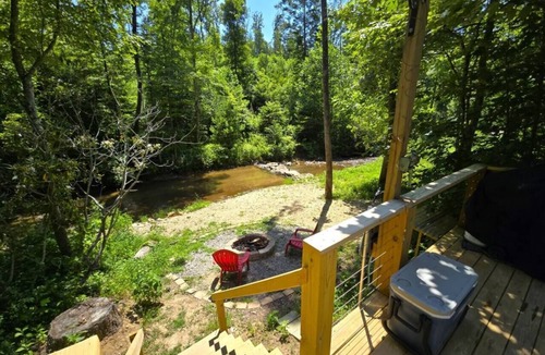 Purlear RV Rental | Cozy Creekside A-Frame | WiFi + Hot Shower