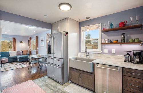Arvada Plaza Area House | Funky Home with Hot Tub, Backyard, Fire Pit