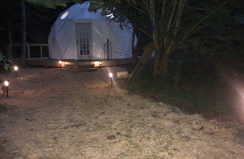 Deep Gap RV Rental | Glamping Geodesic Dome Tent - Trout Stream, Fire Pit & Privacy