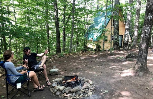 Monmouth Cabin | Island Glamping in a Secluded A-Frame Cabin on a Lake in Monmouth, Maine
