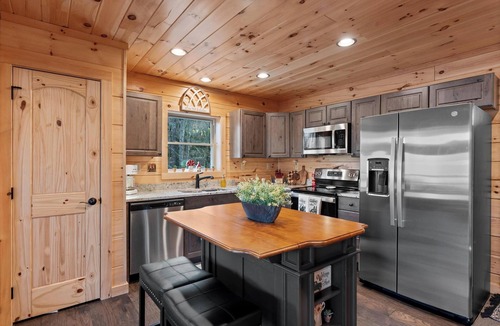 Elk Park Cabin | Private lakefront cabin with mountain views/hot tub/firepit/game room/hiking/etc