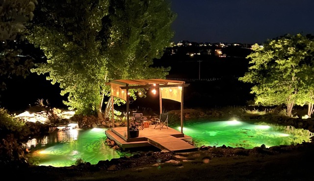 Log Home with Mountain Views, Seasonal Pool and Pond