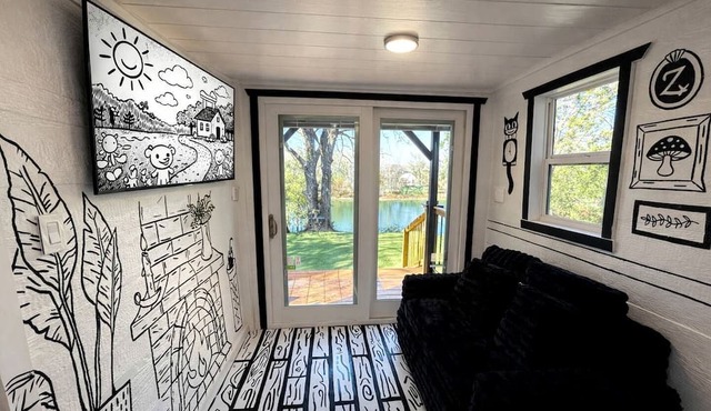 Whimsical Lakefront Tiny Home with Hand-Drawn Doodle Design Near Bastrop, Texas
